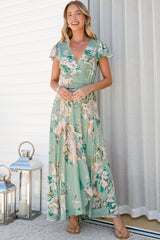 Georgina Midi Dress - V Neck Wrap Dress with Cap Flutter Sleeves in Emerson Print