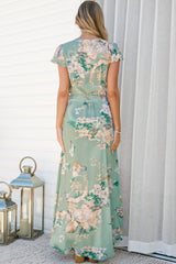 Georgina Midi Dress - V Neck Wrap Dress with Cap Flutter Sleeves in Emerson Print