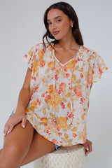 Giada Top - Flutter Sleeve High-Low Scoop Hem Top in Alynda Print