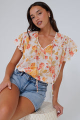 Giada Top - Flutter Sleeve High-Low Scoop Hem Top in Alynda Print