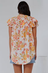 Giada Top - Flutter Sleeve High-Low Scoop Hem Top in Alynda Print