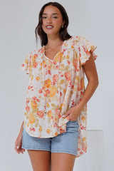 Giada Top - Flutter Sleeve High-Low Scoop Hem Top in Alynda Print