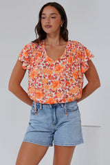 Giada Top - Flutter Sleeve High-Low Scoop Hem Top in Mahendra Print