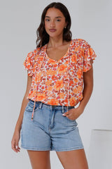 Giada Top - Flutter Sleeve High-Low Scoop Hem Top in Mahendra Print