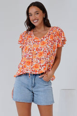 Giada Top - Flutter Sleeve High-Low Scoop Hem Top in Mahendra Print