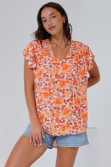 Giada Top - Flutter Sleeve High-Low Scoop Hem Top in Mahendra Print