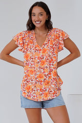 Giada Top - Flutter Sleeve High-Low Scoop Hem Top in Mahendra Print