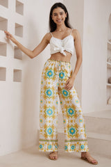 Giani Pants - Highwaisted Silk Look Straight Leg Pants in Carmel Print