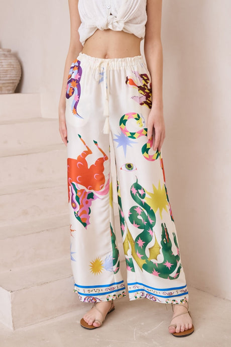 Giani Pants - Highwaisted Silk Look Straight Leg Pants in Leanne Print