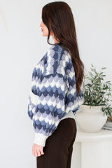 Gianni Cardigan - Open Bubble Knit with Pockets and Rib Knit Trims in Blue