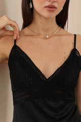 Giselle Cami - Silky Lace Trim Pintuck Bodice Cami in Black