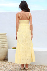Giulia Maxi Dress - Floral Embroidered Sun Dress in Light Lemon