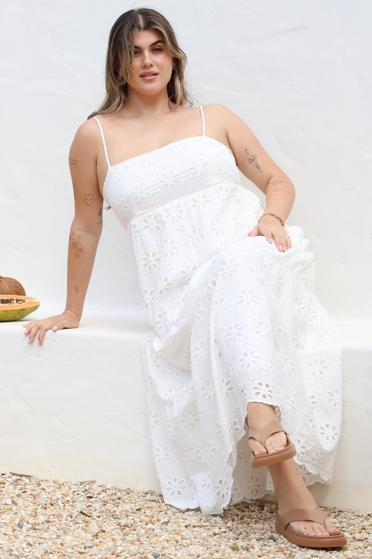 Giulia Maxi Dress - Floral Embroidered Sun Dress in White