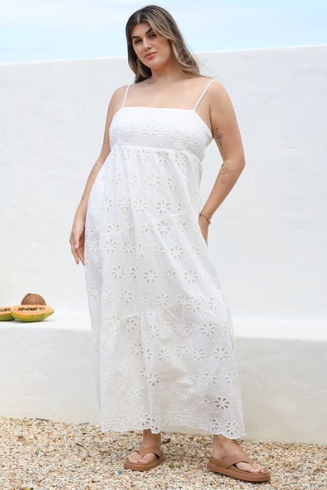 Giulia Maxi Dress - Floral Embroidered Sun Dress in White