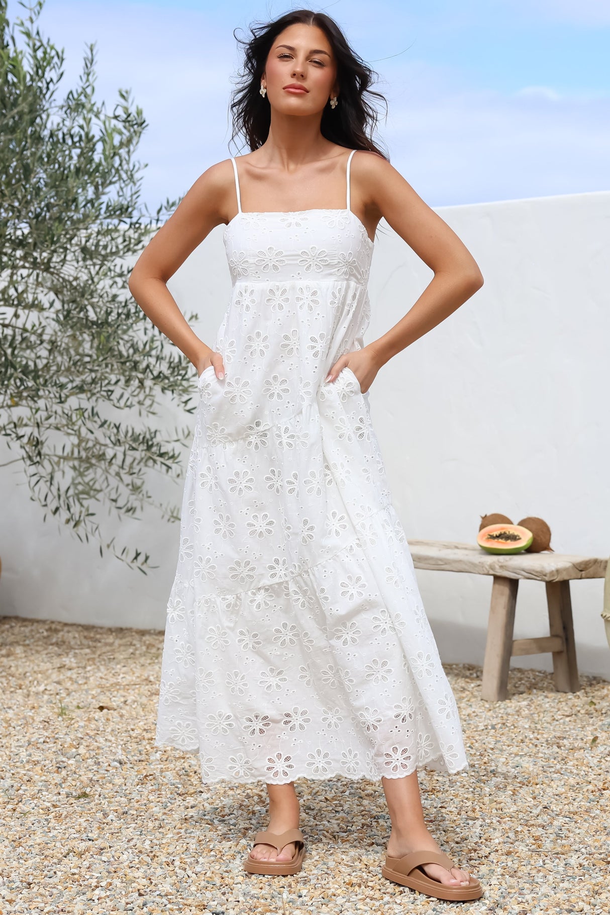 Giulia Maxi Dress - Floral Embroidered Sun Dress in White