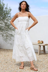 Giulia Maxi Dress - Floral Embroidered Sun Dress in White