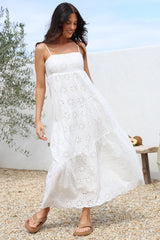 Giulia Maxi Dress - Floral Embroidered Sun Dress in White