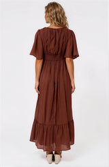 Glades Maxi Dress - V Neck Shirred Waist A Line Dress in Rust