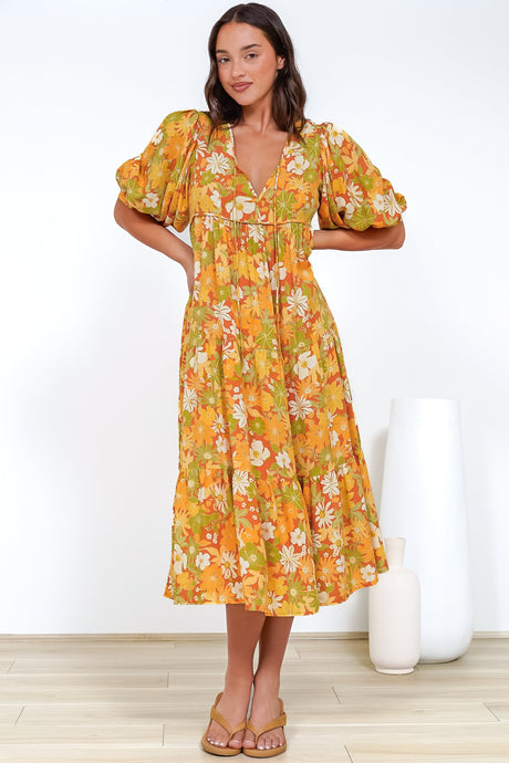 Gloria Maxi Dress - Tiered Smock Dress in Camira Print
