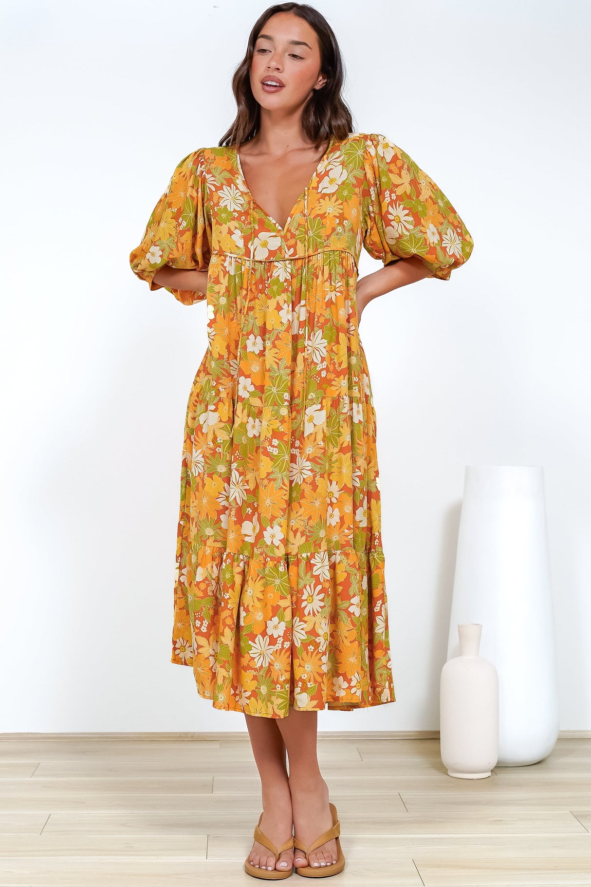 Gloria Maxi Dress - Tiered Smock Dress in Camira Print
