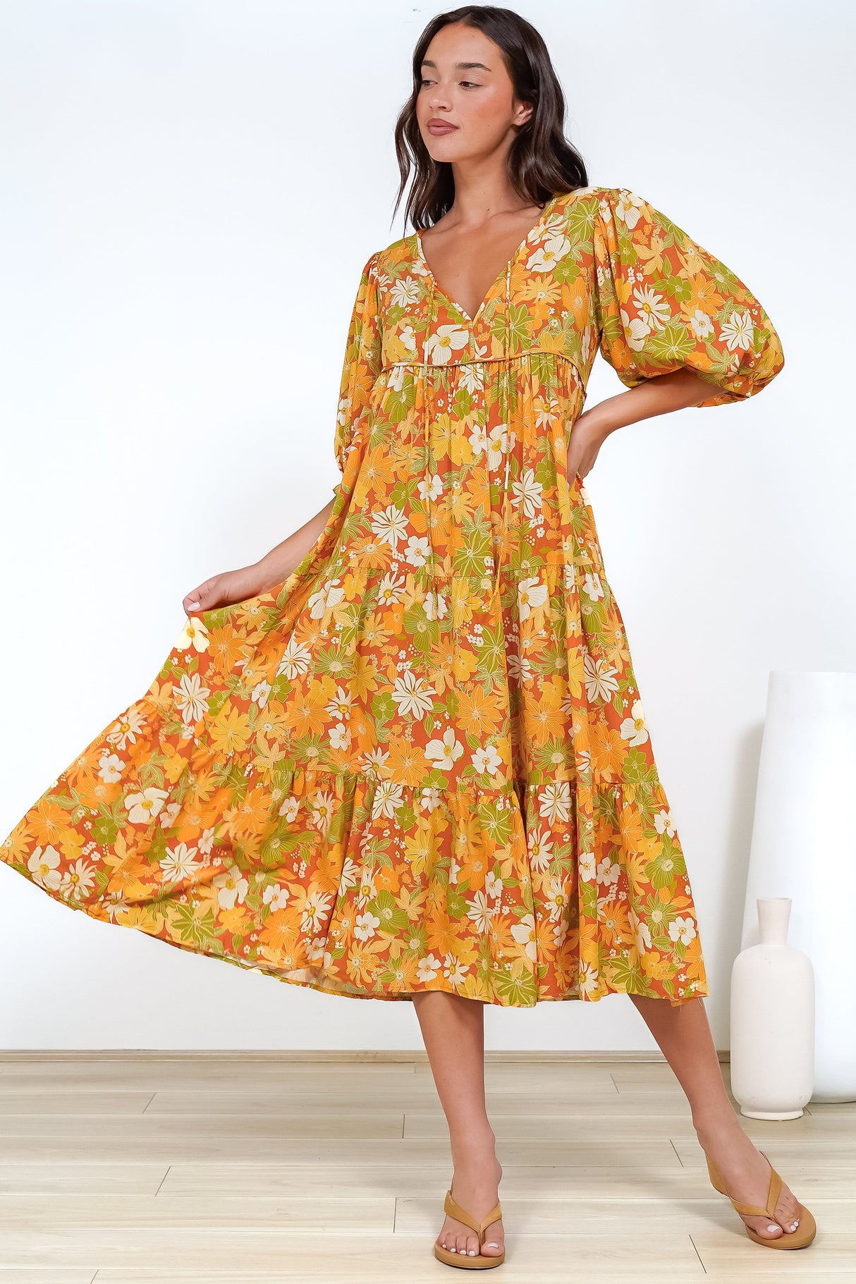 Gloria Maxi Dress - Tiered Smock Dress in Camira Print