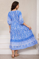 Gloria Maxi Dress: Tiered Smock Dress in Melina Print