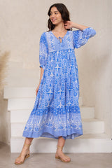 Gloria Maxi Dress: Tiered Smock Dress in Melina Print