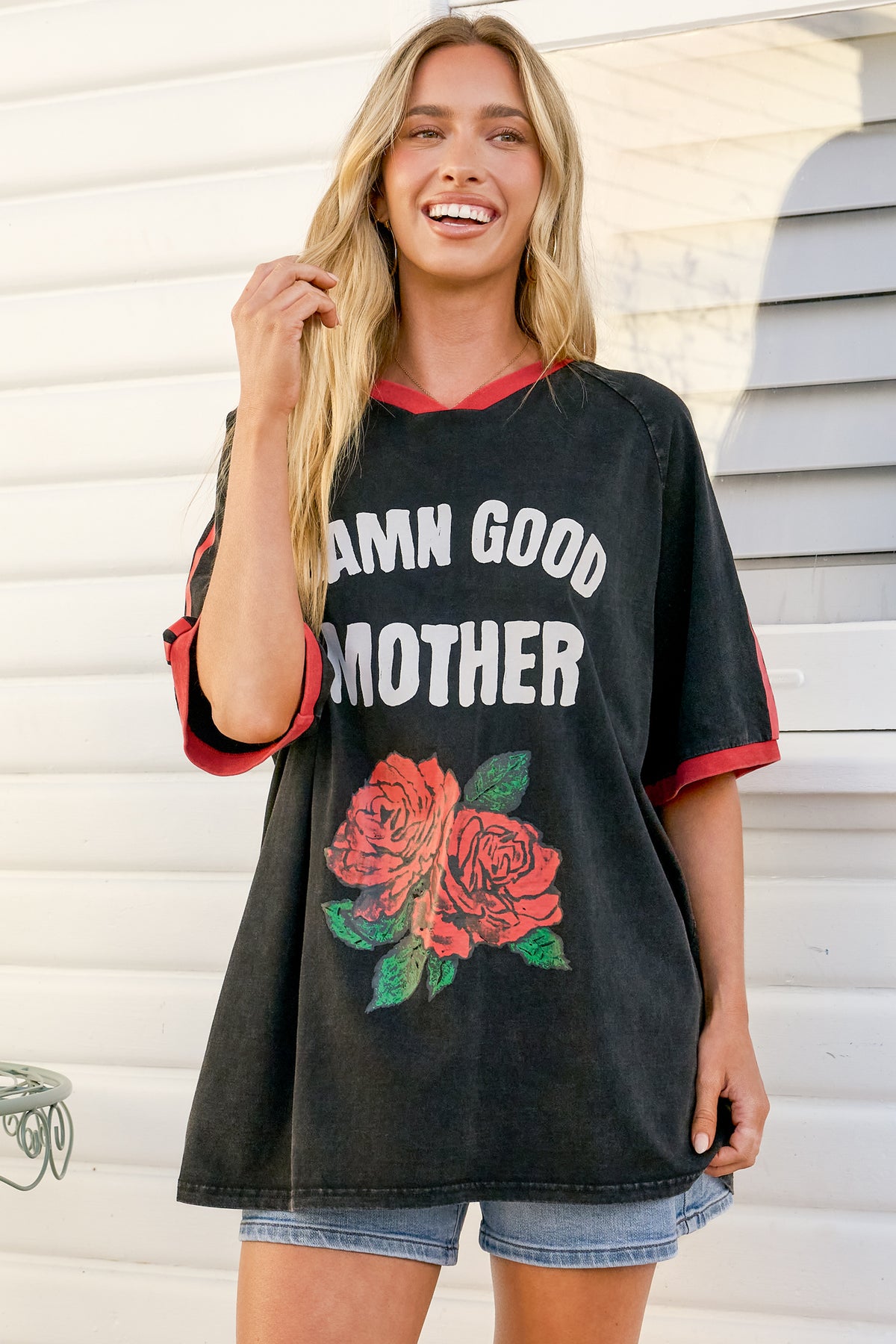 Good Mother Tee - Graphic Print Short Sleeve T-Shirt in Black