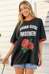 Good Mother Tee - Graphic Print Short Sleeve T-Shirt in Black