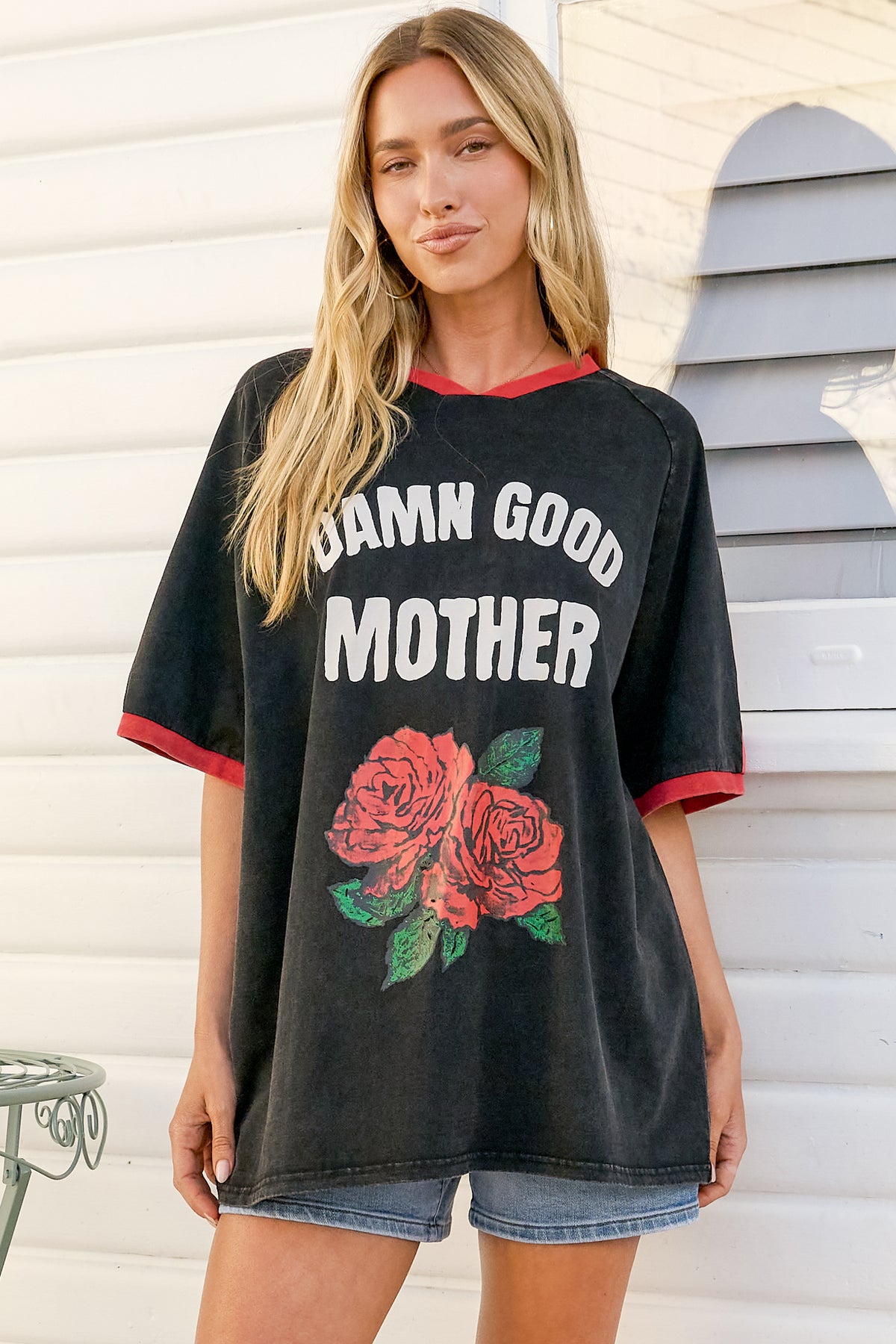 Good Mother Tee - Graphic Print Short Sleeve T-Shirt in Black