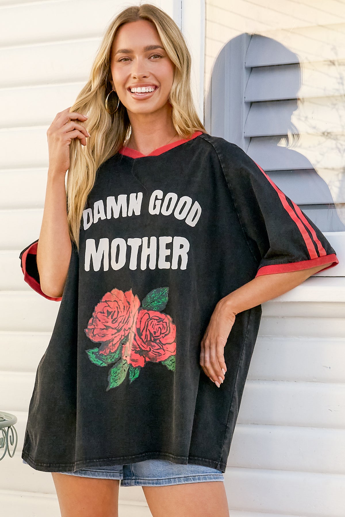 Good Mother Tee - Graphic Print Short Sleeve T-Shirt in Black