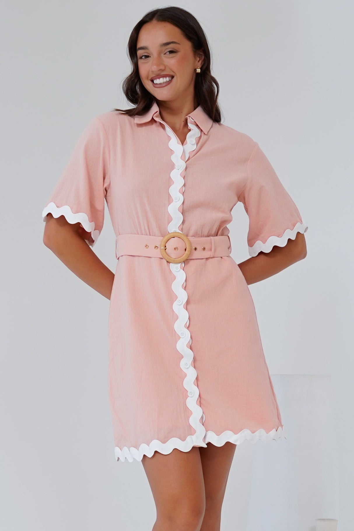 Gotte Mini Dress Shirt Mini Dress in Dusty Pink