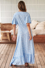 JAASE - Gracie Maxi Dress: Deep V Neck Button Down Dress with Handkercheif Hem in Seashell Cove Print