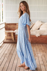 JAASE - Gracie Maxi Dress: Deep V Neck Button Down Dress with Handkercheif Hem in Seashell Cove Print