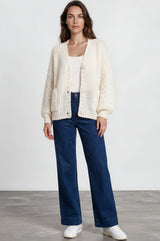Model wearing Grayson Cardigan in  Cream from Salty Crush
