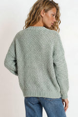 Model wearing Grayson Cardigan in  Sage from Salty Crush

