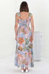 Greta Maxi Dress - Frill Strap V-Neck A-Line Dress in Sula Print