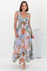 Greta Maxi Dress - Frill Strap V-Neck A-Line Dress in Sula Print