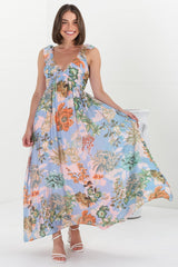 Greta Maxi Dress - Frill Strap V-Neck A-Line Dress in Sula Print