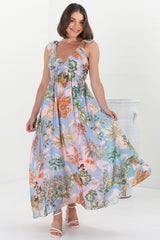 Greta Maxi Dress - Frill Strap V-Neck A-Line Dress in Sula Print