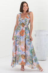 Greta Maxi Dress - Frill Strap V-Neck A-Line Dress in Sula Print