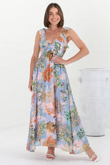 Greta Maxi Dress - Frill Strap V-Neck A-Line Dress in Sula Print