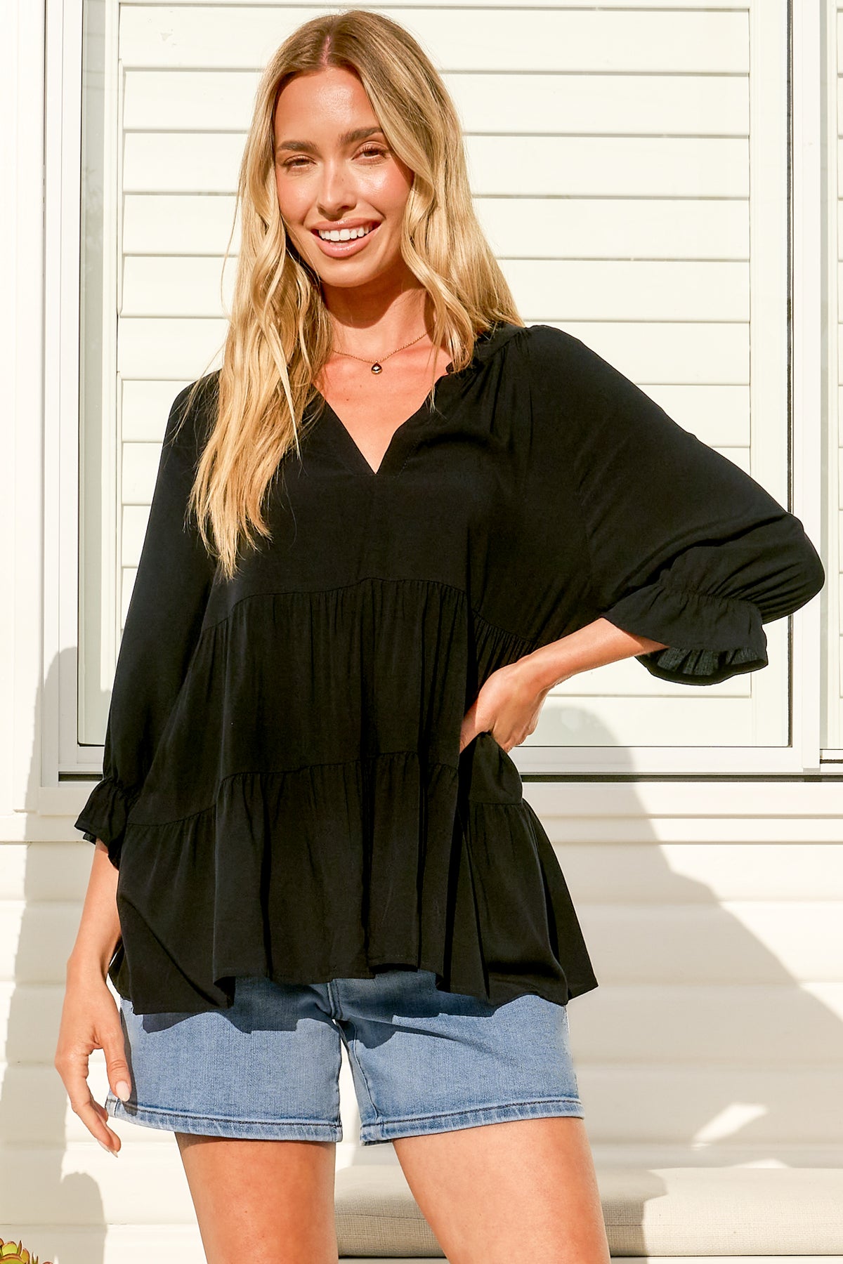 Greta Top Mandarin Collar Smock Top