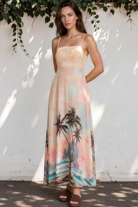 Model wearing Gretal Maxi Dress in Darya Print from Salty Crush