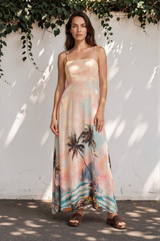 Model wearing Gretal Maxi Dress in Darya Print from Salty Crush