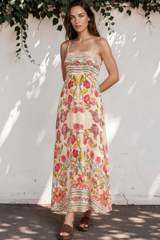 Model wearing Gretal Maxi Dress in Sweet Tea Print from Salty Crush