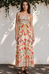 Model wearing Gretal Maxi Dress in Sweet Tea Print from Salty Crush
