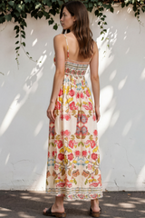 Model wearing Gretal Maxi Dress in Sweet Tea Print from Salty Crush