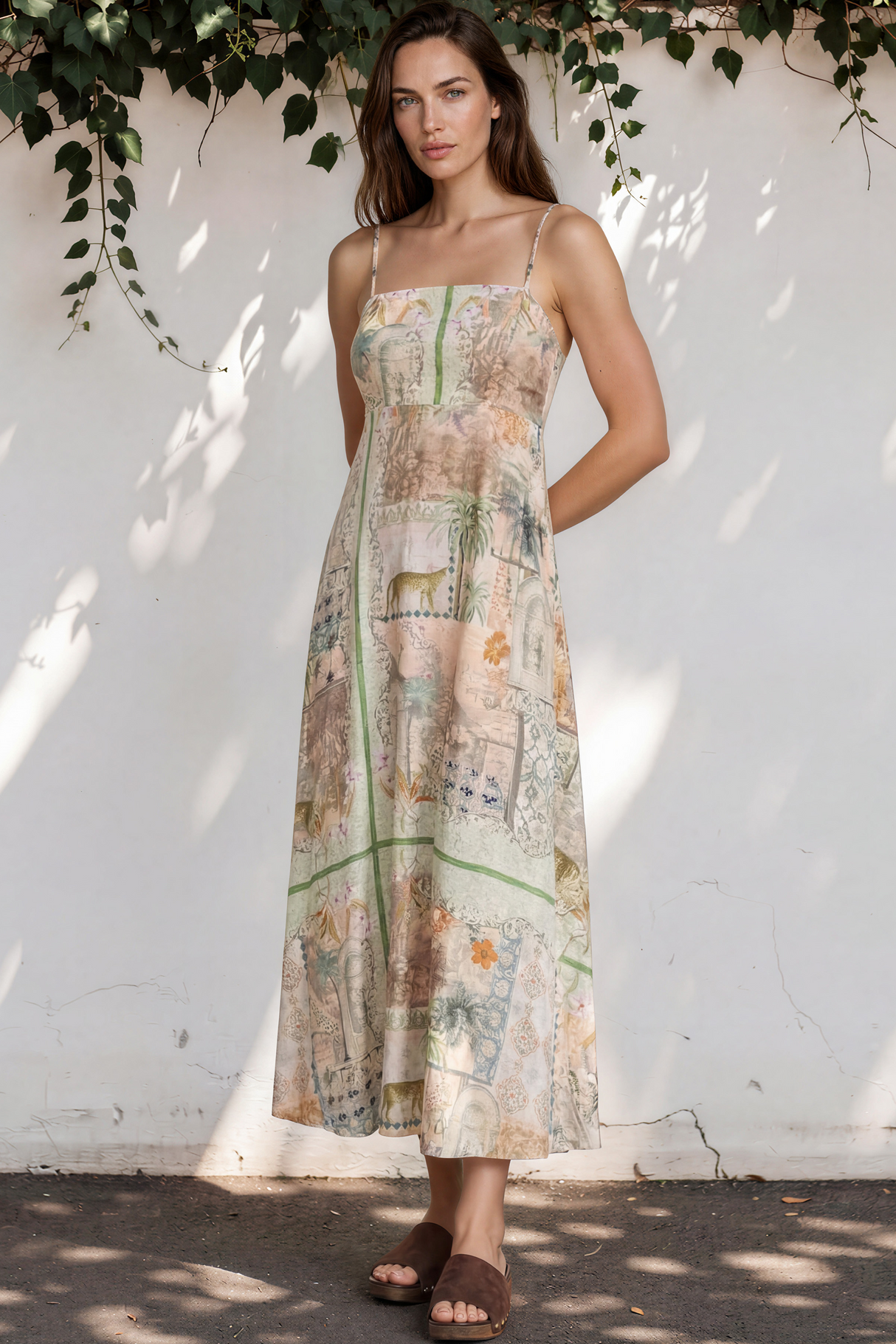 Model wearing Gretal Maxi Dress in Tempest Print from Salty Crush