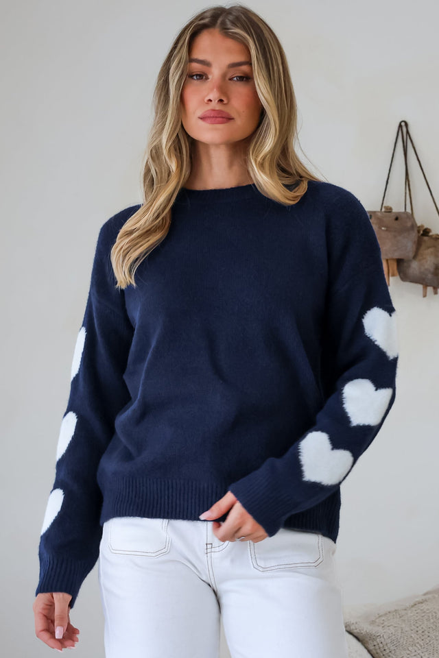Model wearing Gretchen Jumper in Navy from Salty Crush